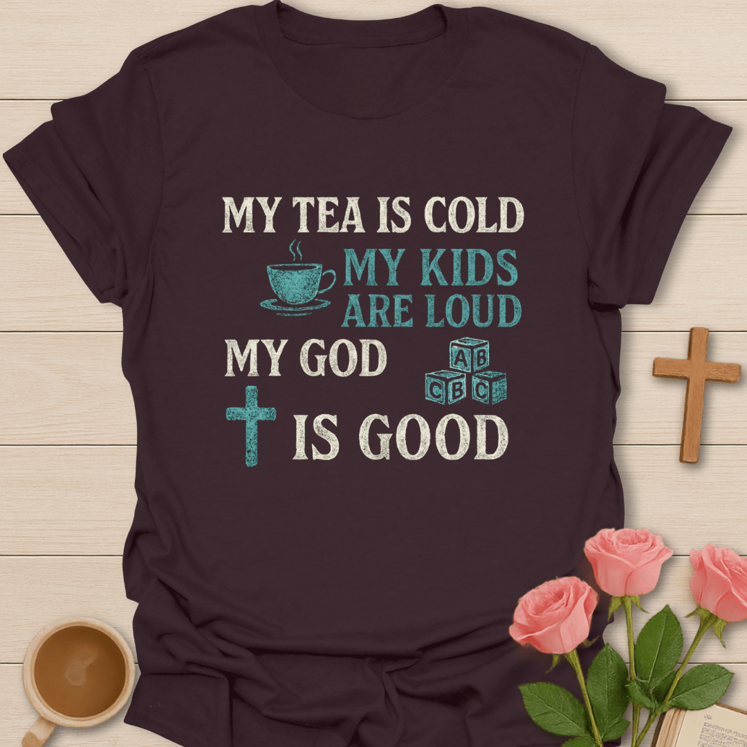 Mom My God Is Good funny Christian shirt with playful lettering and faith-inspired design.