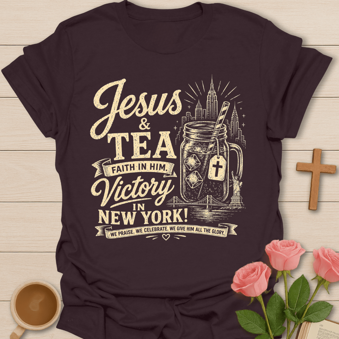 Jesus Tea Victory New York T-Shirt KozzyCo Christian and tea lover design