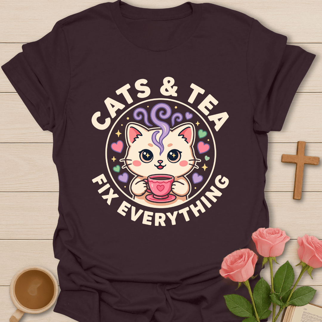 Cats And Tea Fix Everything T-Shirt KozzyCo Christian and tea lover design
