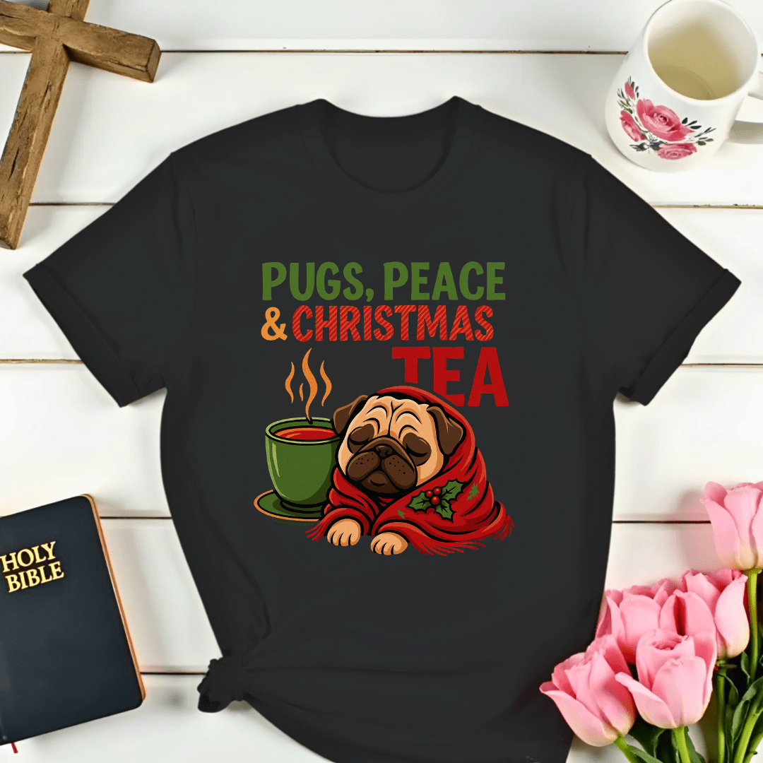 Pugs, Peace & Christmas Tea T-Shirt