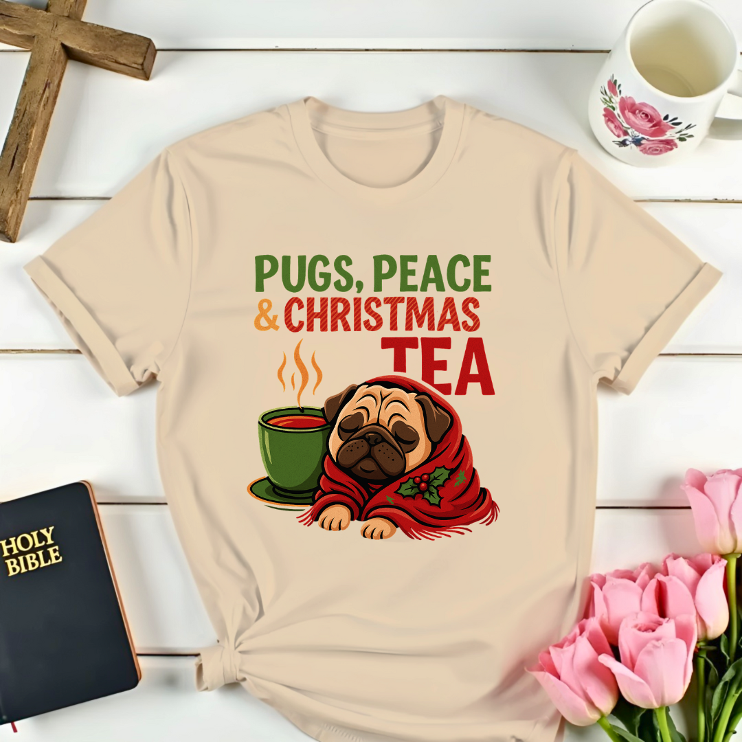 Pugs, Peace & Christmas Tea T-Shirt
