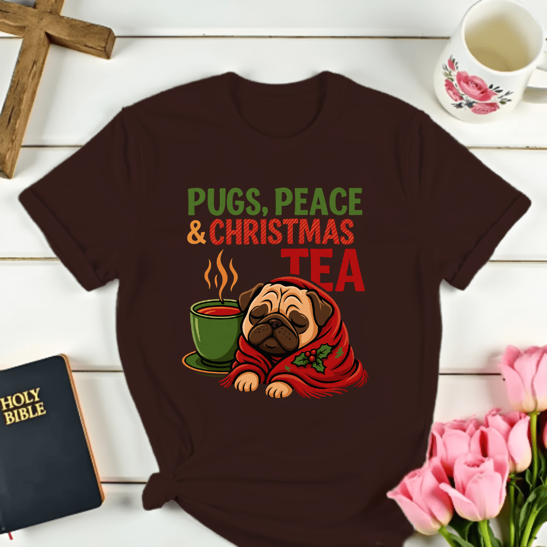Pugs, Peace & Christmas Tea T-Shirt