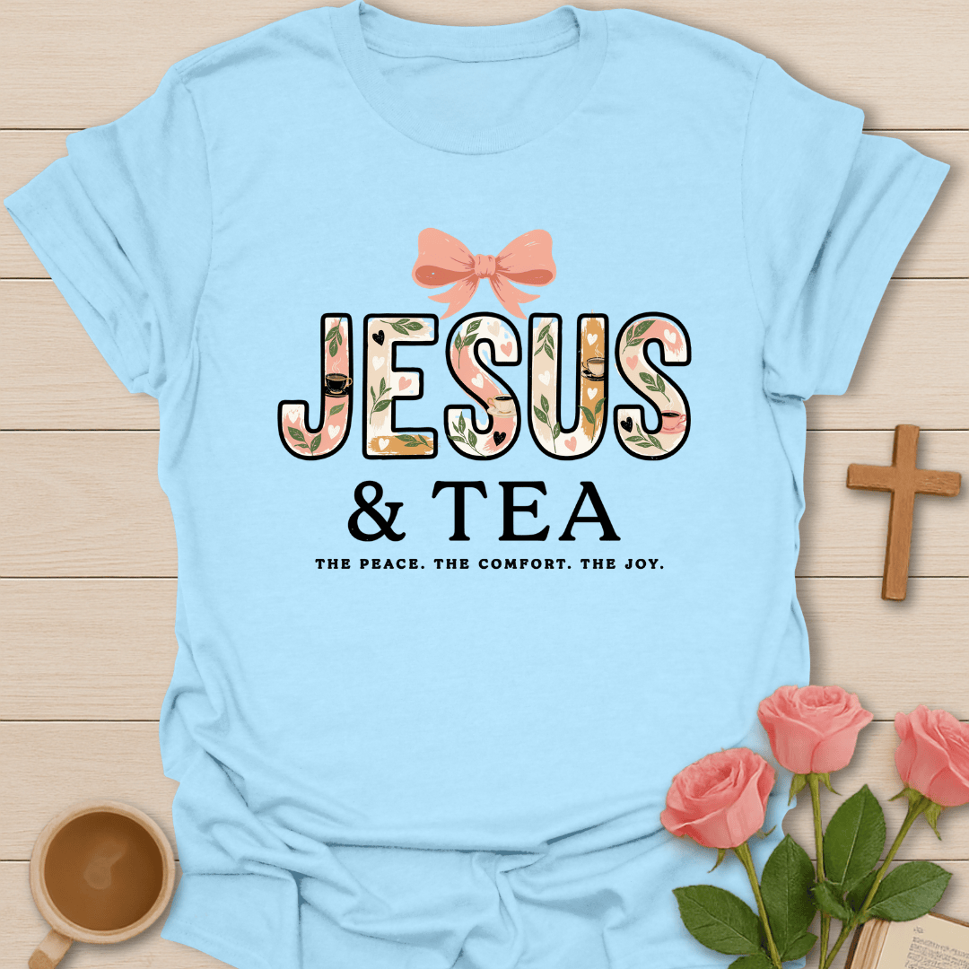 Jesus Peace Comfort Joy T-Shirt KozzyCo Christian and tea lover design