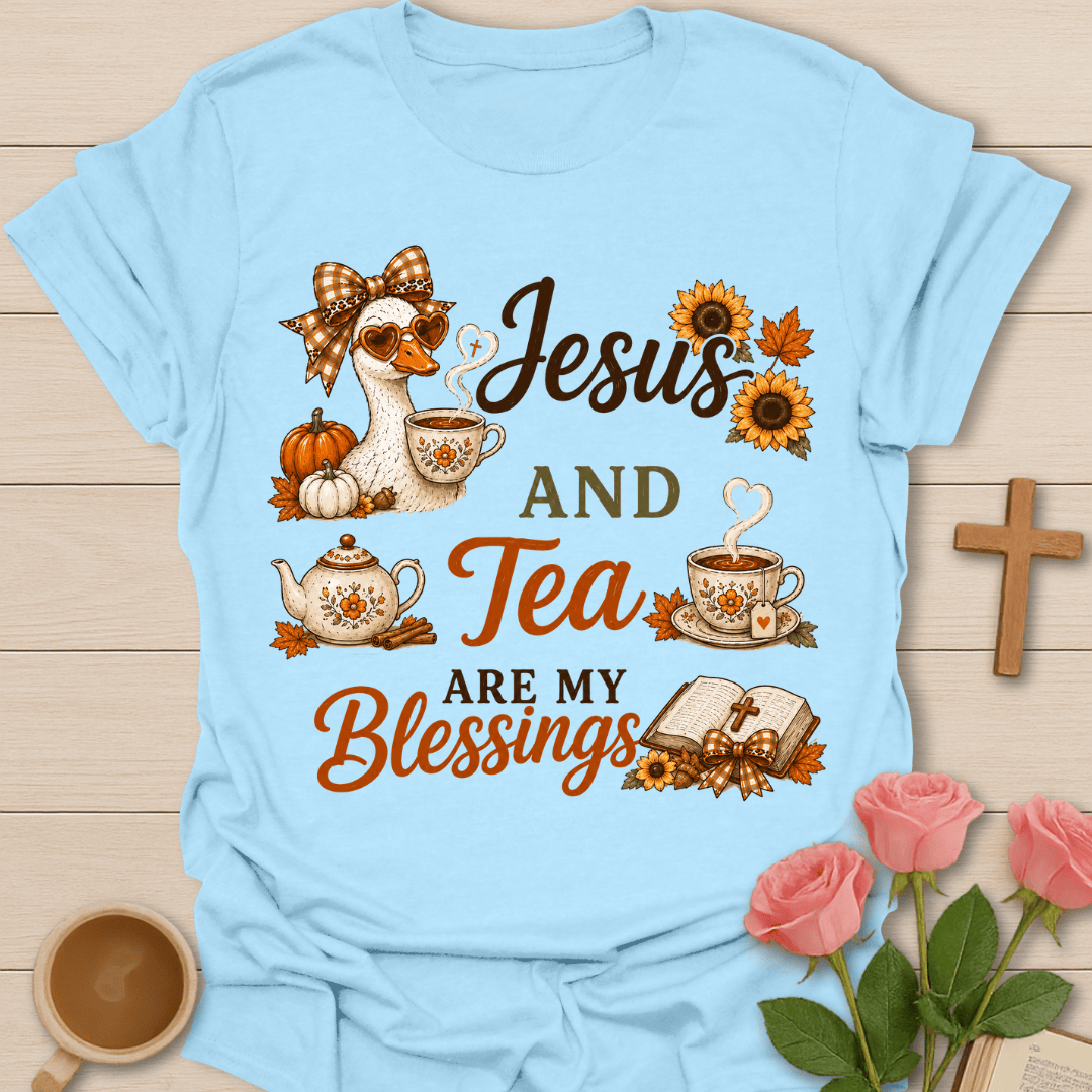 Sunflower Jesus Tea Blessings T-Shirt KozzyCo Christian and tea lover design