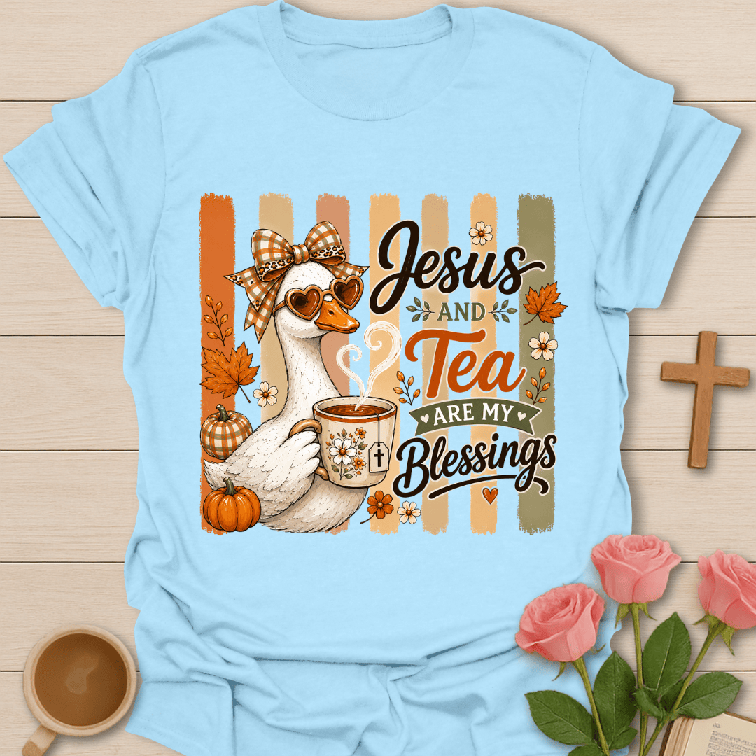 Vintage Jesus & Tea Blessings T-Shirt KozzyCo Christian and tea lover design