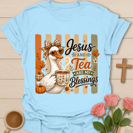 Vintage Jesus & Tea Blessings T-Shirt KozzyCo Christian and tea lover design