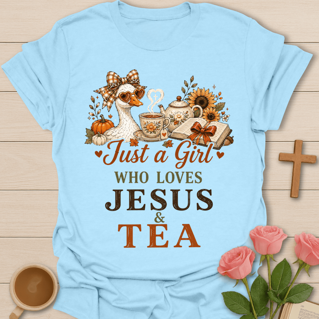 Fall Jesus and Tea Girl T-Shirt KozzyCo Christian and tea lover design