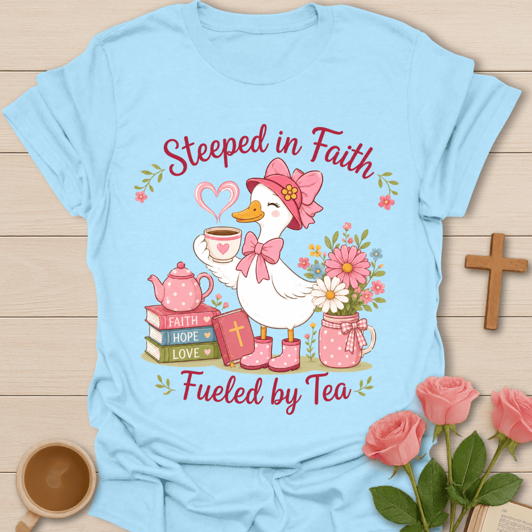 Duck Steeped In Faith Tea T-Shirt KozzyCo Christian and tea lover design