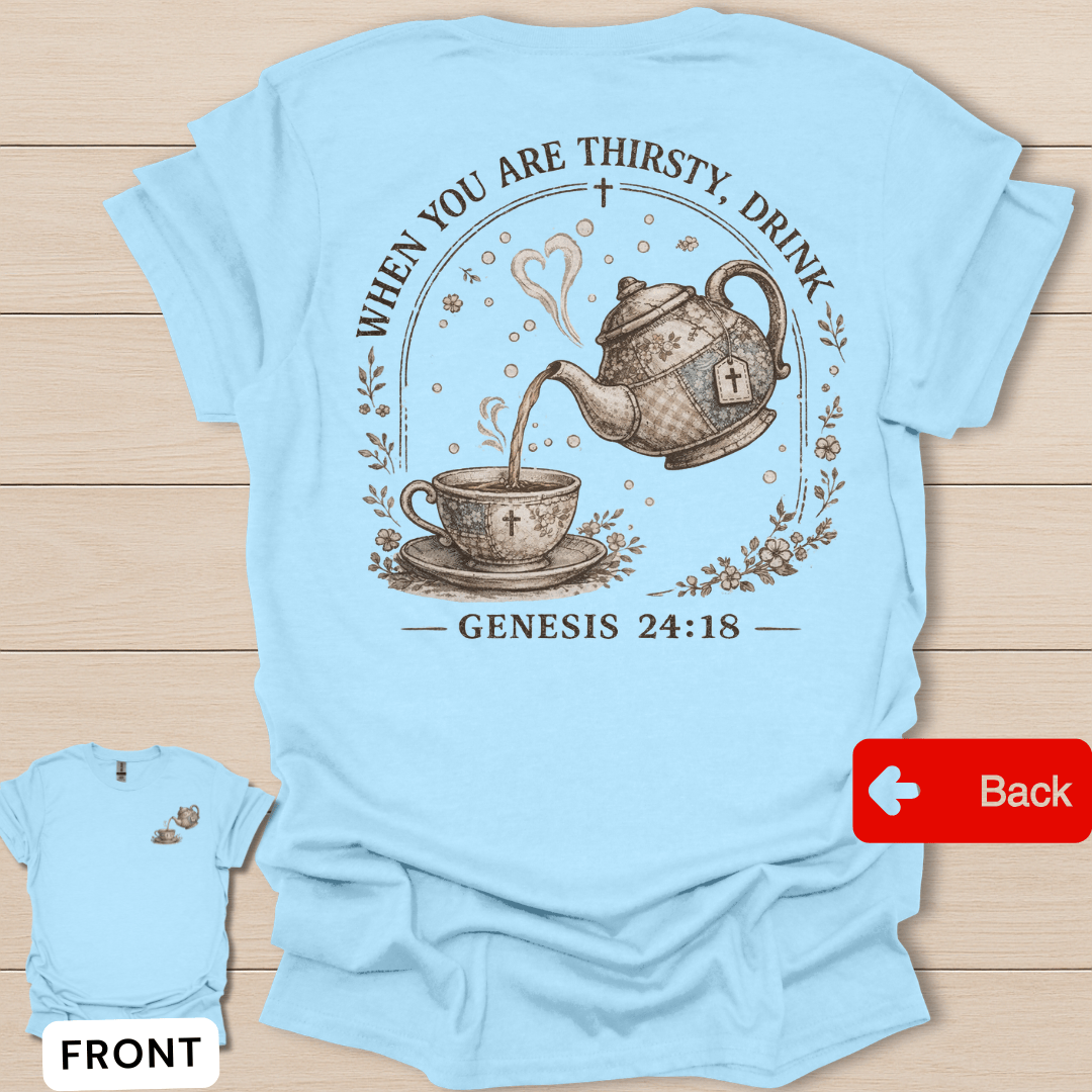 Faux Patchwork Thirsty Drink T-Shirt - Back T-Shirt