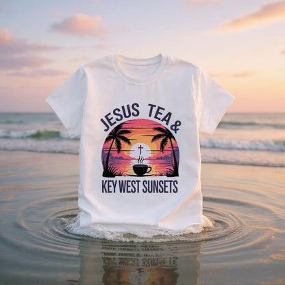 Jesus, Tea & Key West Sunsets T-Shirt - Kozzy Co Orange / S