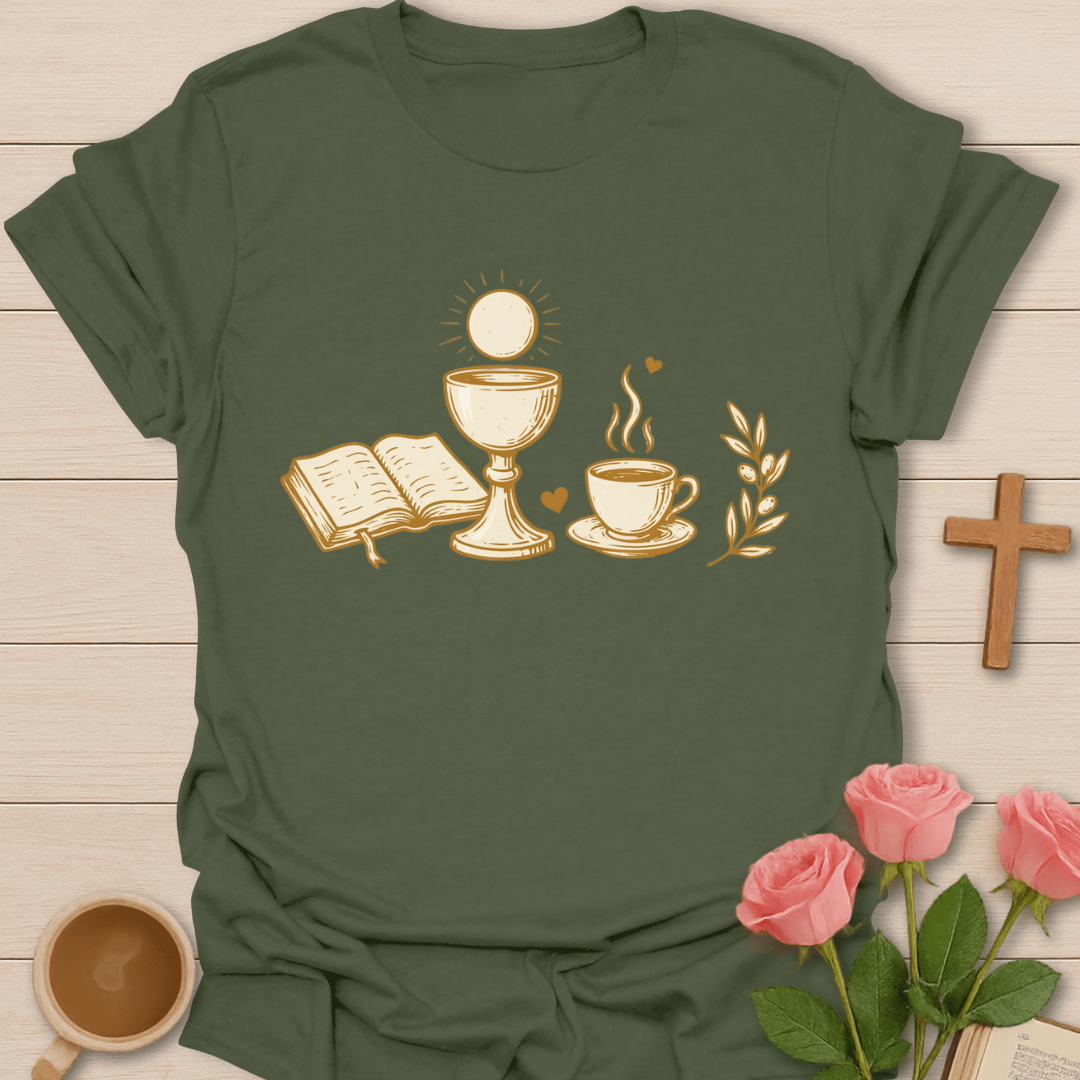 Eucharist & Tea T-Shirt KozzyCo Christian and tea lover design
