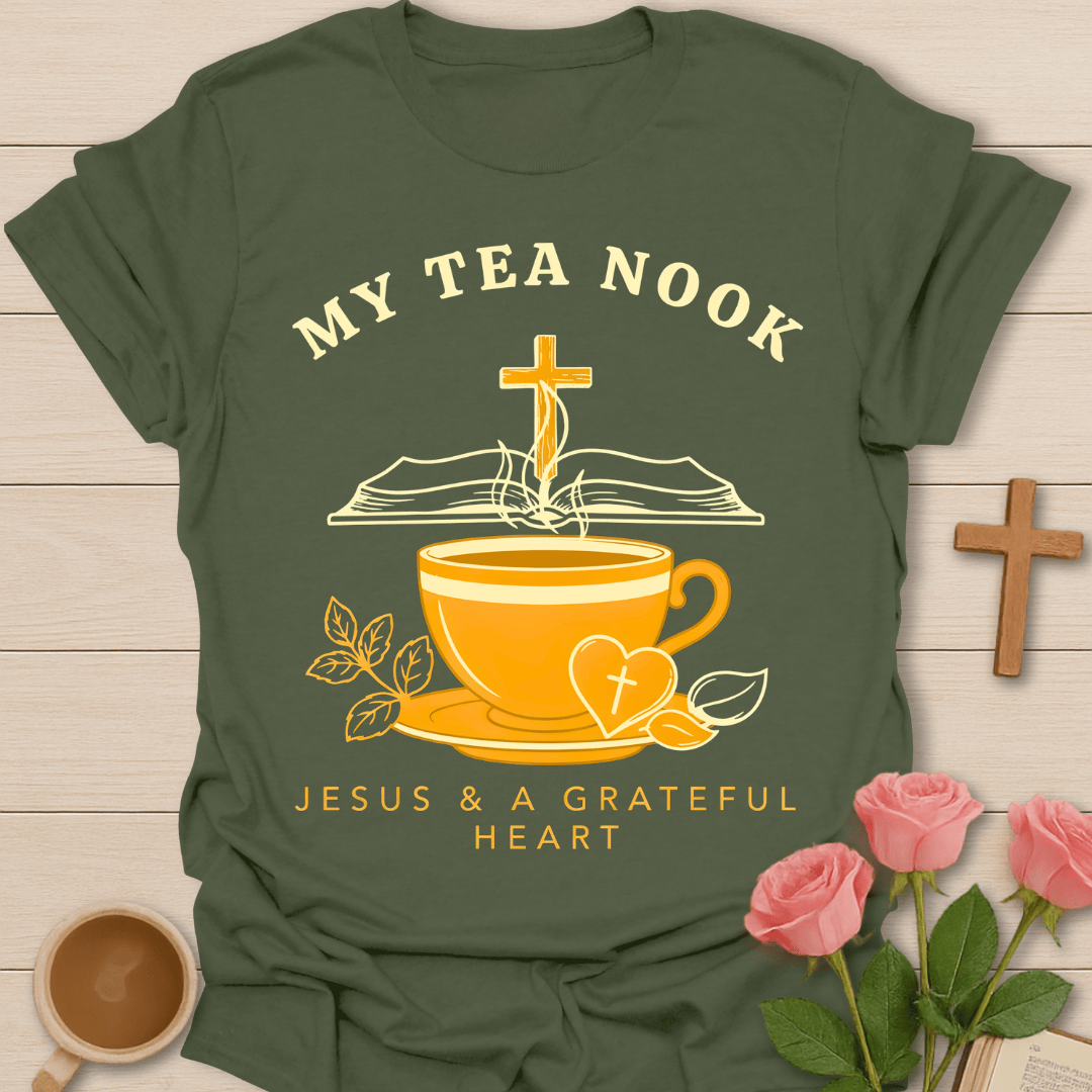 My Tea Nook Grateful Heart T-Shirt KozzyCo Christian and tea lover design