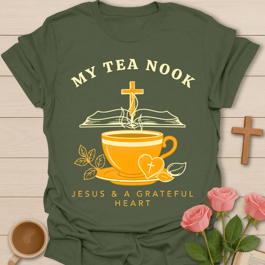 My Tea Nook Grateful Heart T-Shirt KozzyCo Christian and tea lover design