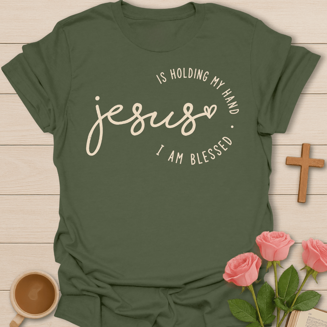 Jesus Holds My Hand T-Shirt KozzyCo Christian and tea lover design