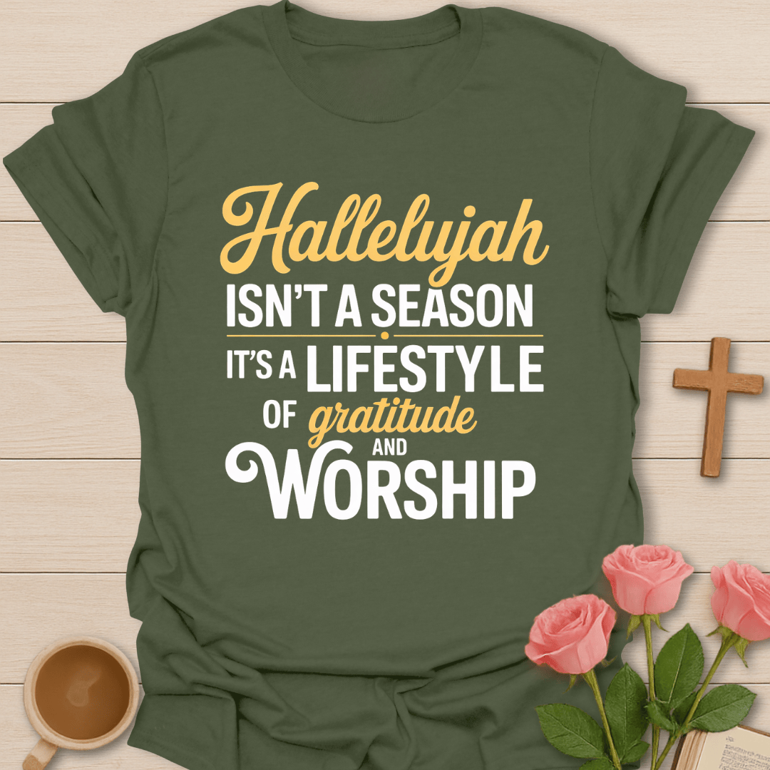 Hallelujah Gratitude Worship T-Shirt KozzyCo Christian and tea lover design