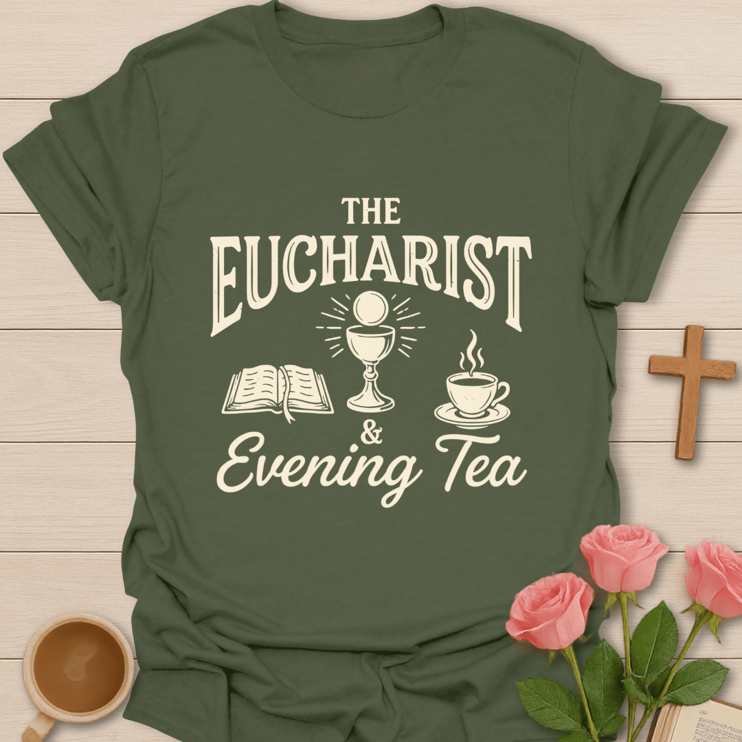 The Eucharist & Evening Tea T-Shirt KozzyCo Christian and tea lover design