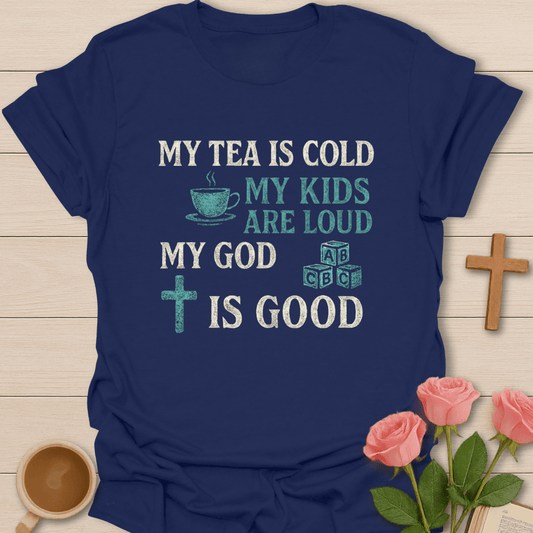 Mom My God Is Good funny Christian shirt with playful lettering and faith-inspired design.