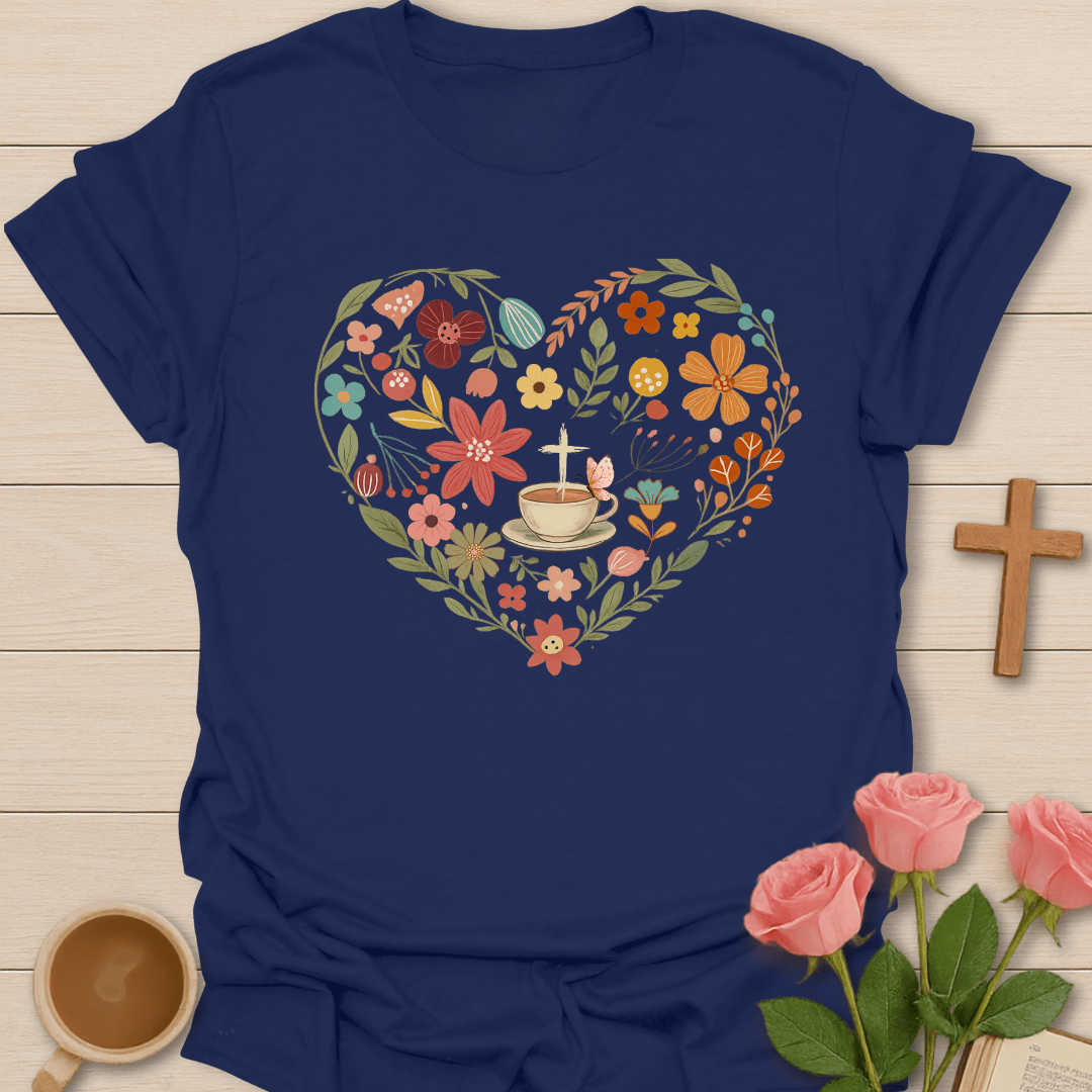 Tea Floral Heart Wreath T-Shirt T-Shirt