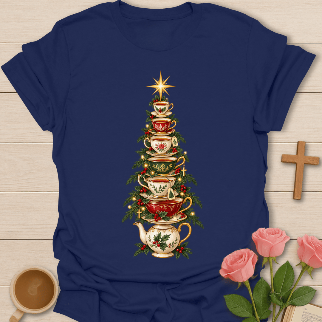 Tea Cup Teapot Christmas Tree T-Shirt