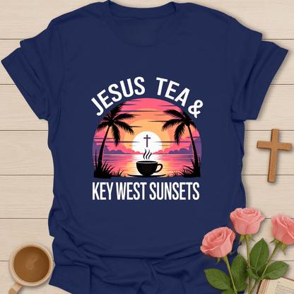 Jesus, Tea & Key West Sunsets T-Shirt - Kozzy Co Navy / S