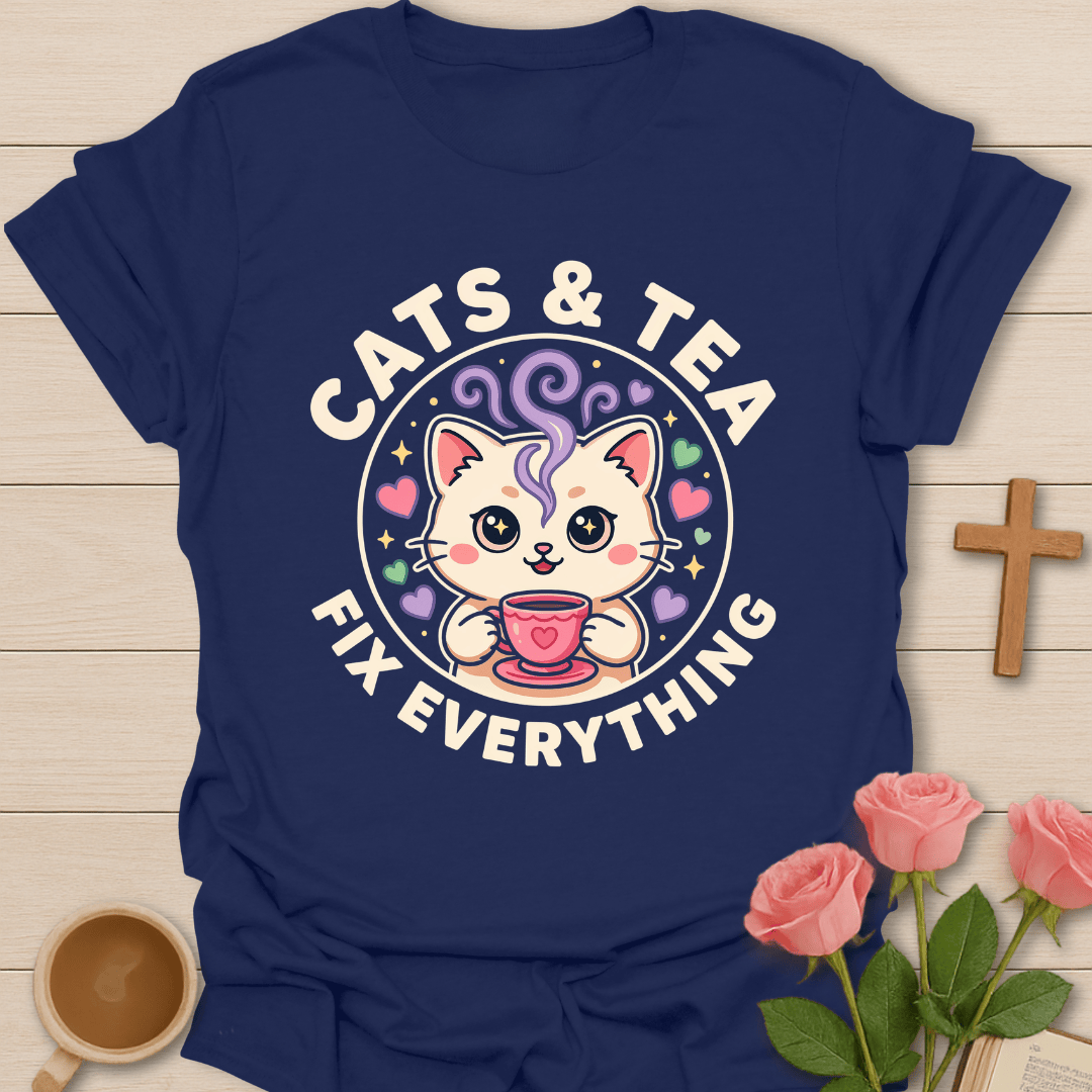 Cats And Tea Fix Everything T-Shirt KozzyCo Christian and tea lover design