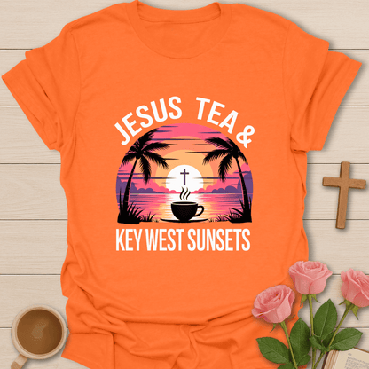 Jesus, Tea & Key West Sunsets T-Shirt - Kozzy Co Orange / S