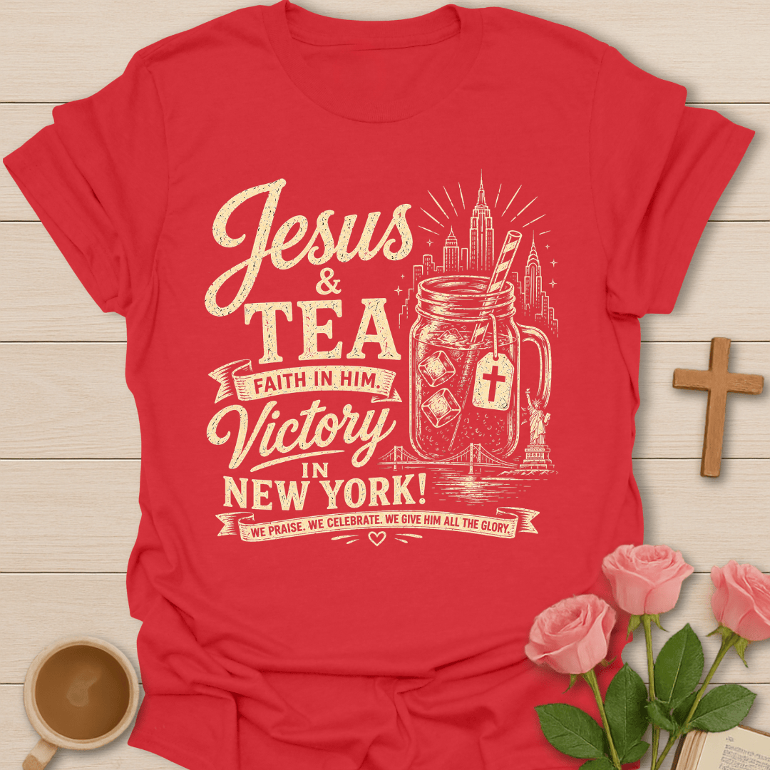 Jesus Tea Victory New York T-Shirt KozzyCo Christian and tea lover design