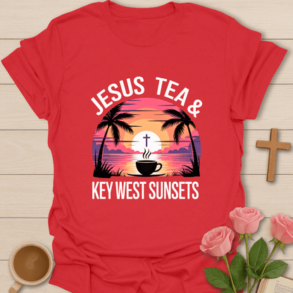 Jesus, Tea & Key West Sunsets T-Shirt - Kozzy Co Red / S