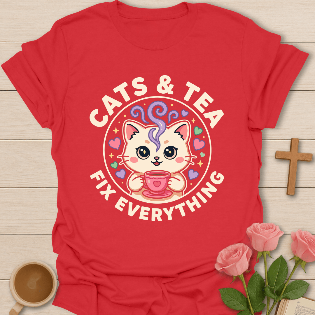 Cats And Tea Fix Everything T-Shirt KozzyCo Christian and tea lover design