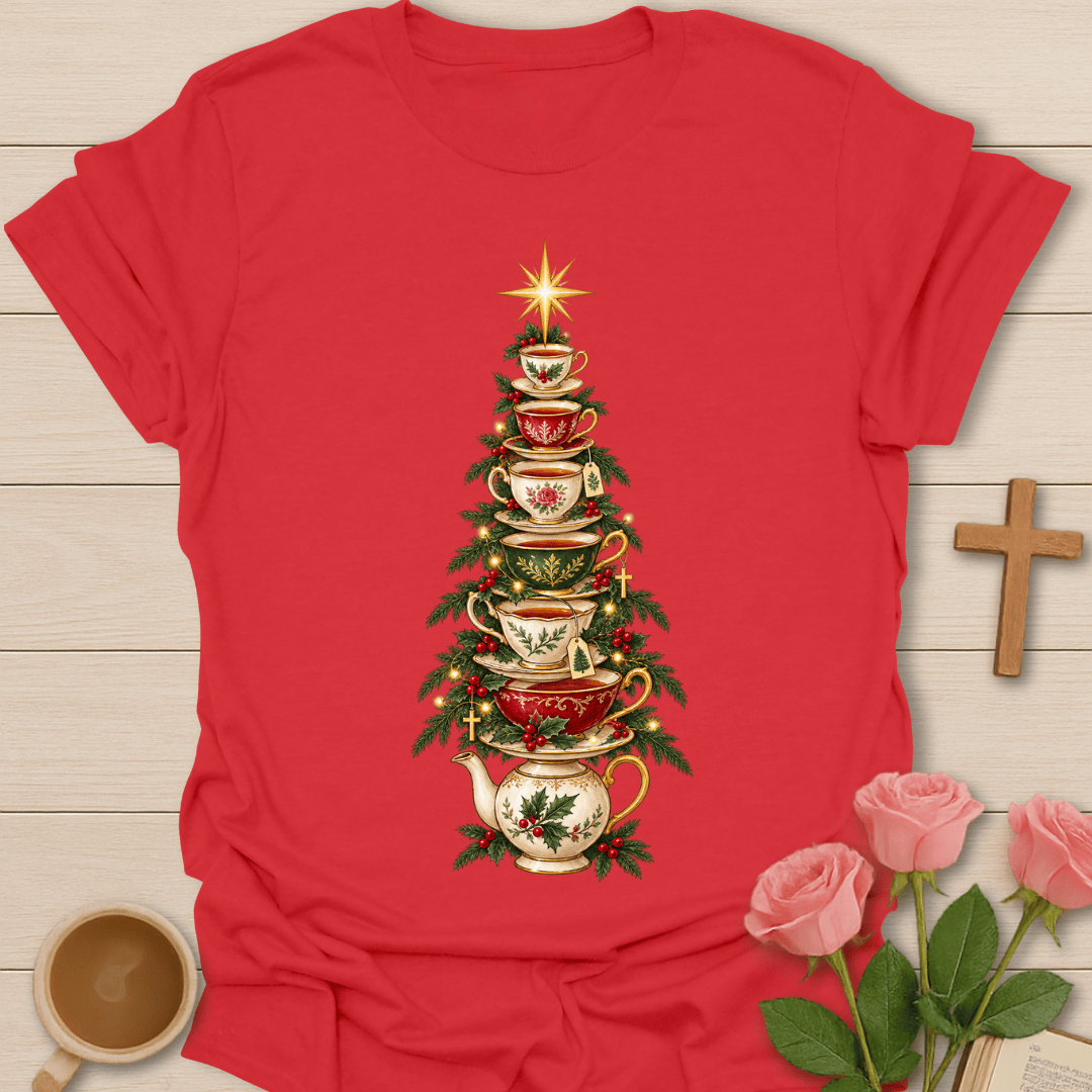 Tea Cup Teapot Christmas Tree T-Shirt