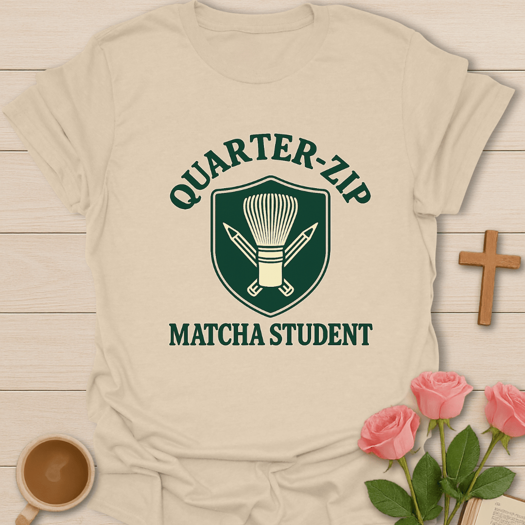 Quater Zip Matcha Student T-Shirt