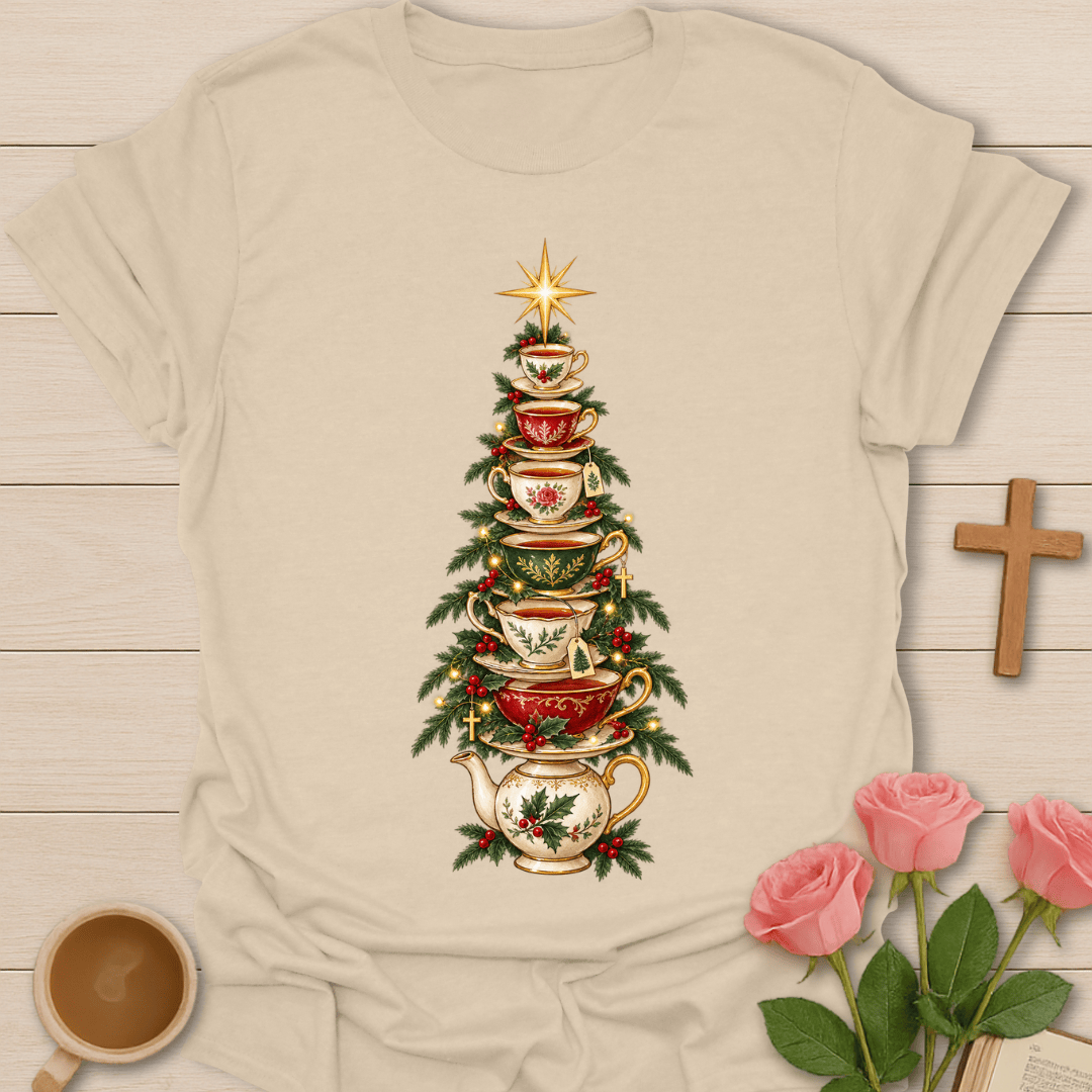 Tea Cup Teapot Christmas Tree T-Shirt