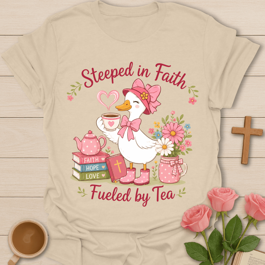 Duck Steeped In Faith Tea T-Shirt KozzyCo Christian and tea lover design