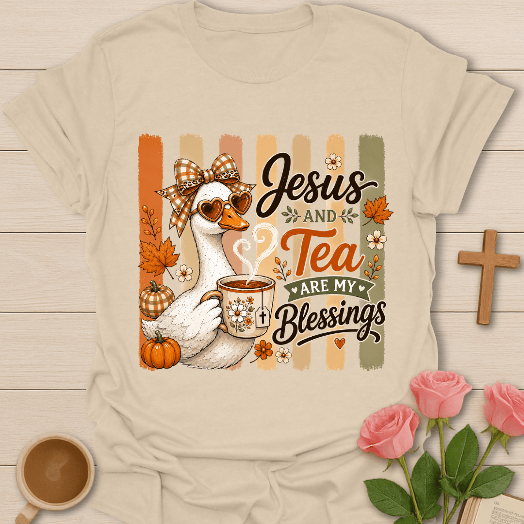 Vintage Jesus & Tea Blessings T-Shirt KozzyCo Christian and tea lover design