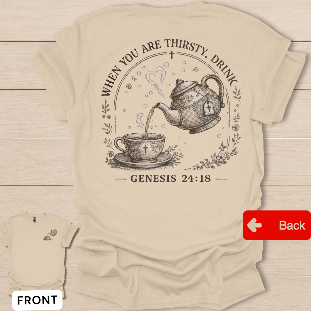 Faux Patchwork Thirsty Drink T-Shirt - Back T-Shirt