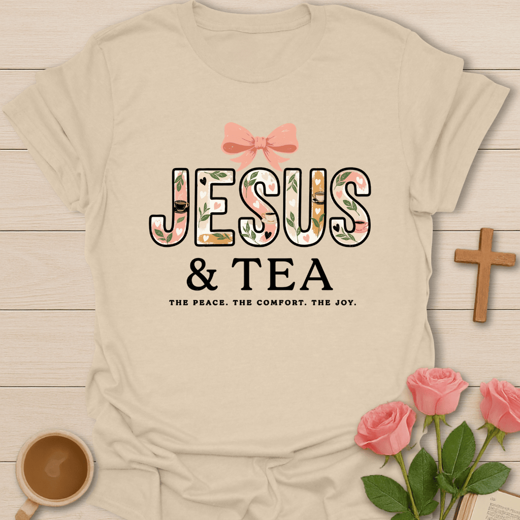 Jesus Peace Comfort Joy T-Shirt KozzyCo Christian and tea lover design