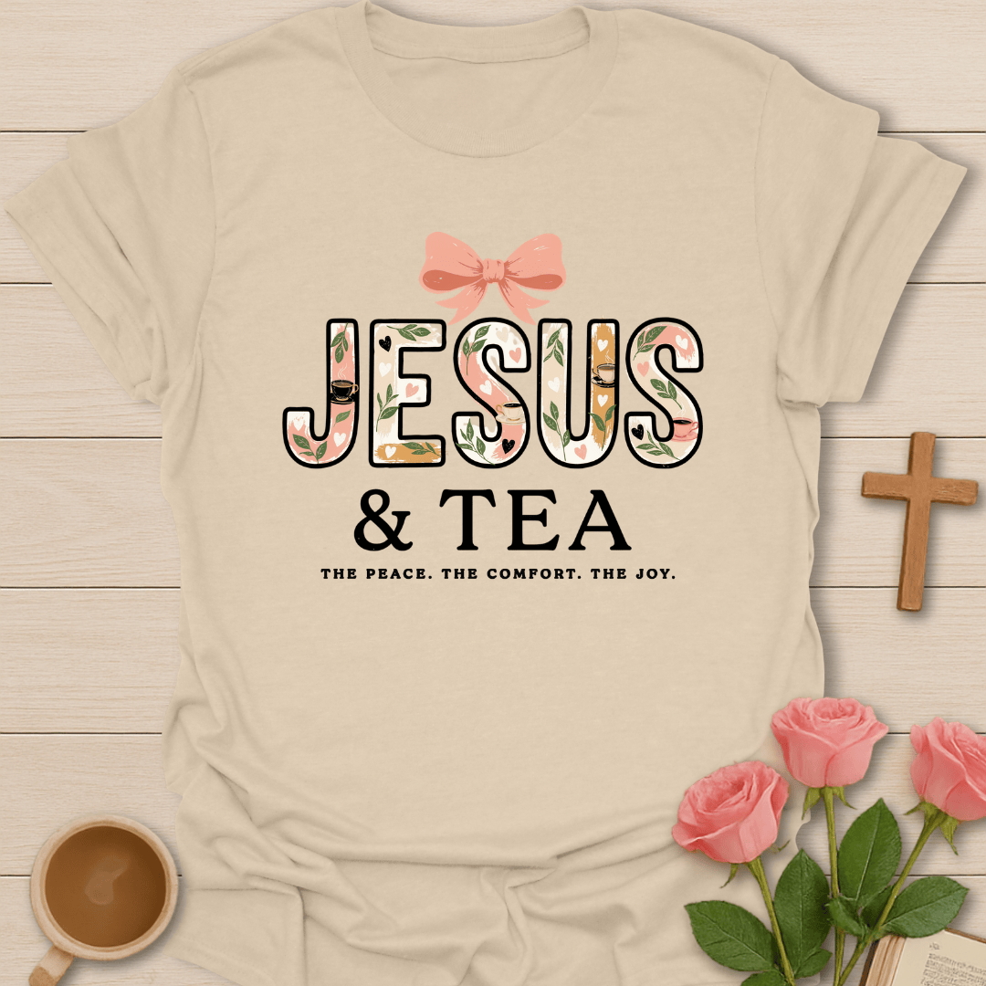 Jesus Peace Comfort Joy T-Shirt KozzyCo Christian and tea lover design