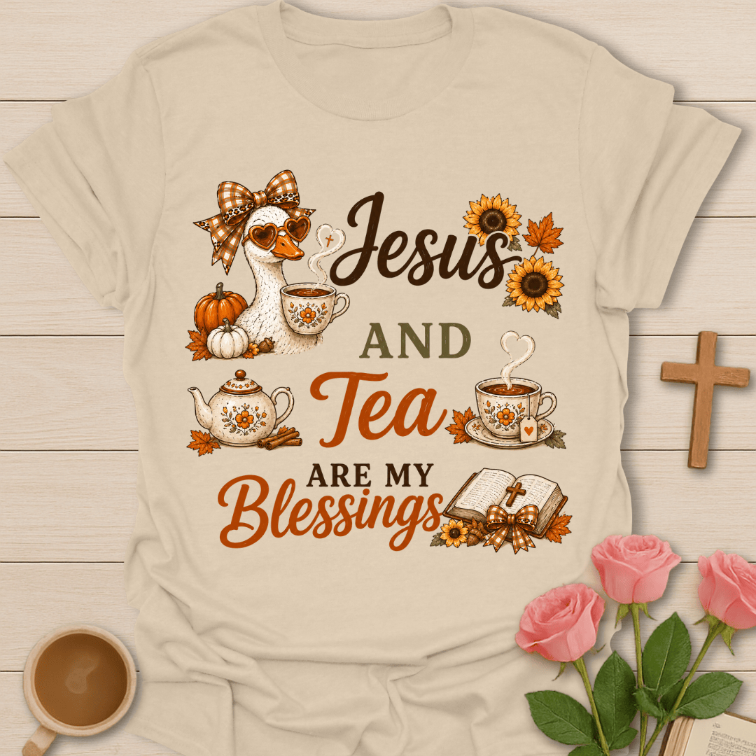 Sunflower Jesus Tea Blessings T-Shirt KozzyCo Christian and tea lover design