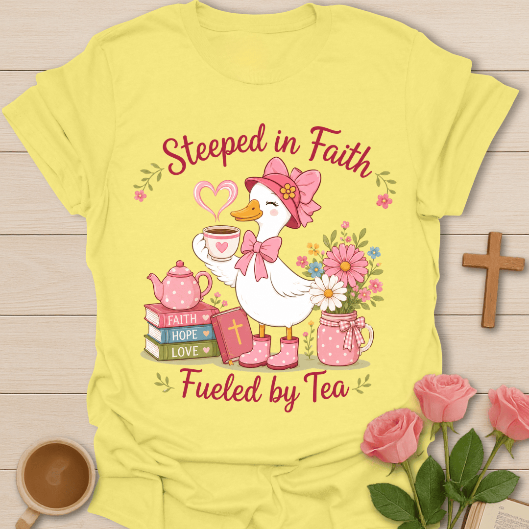 Duck Steeped In Faith Tea T-Shirt KozzyCo Christian and tea lover design