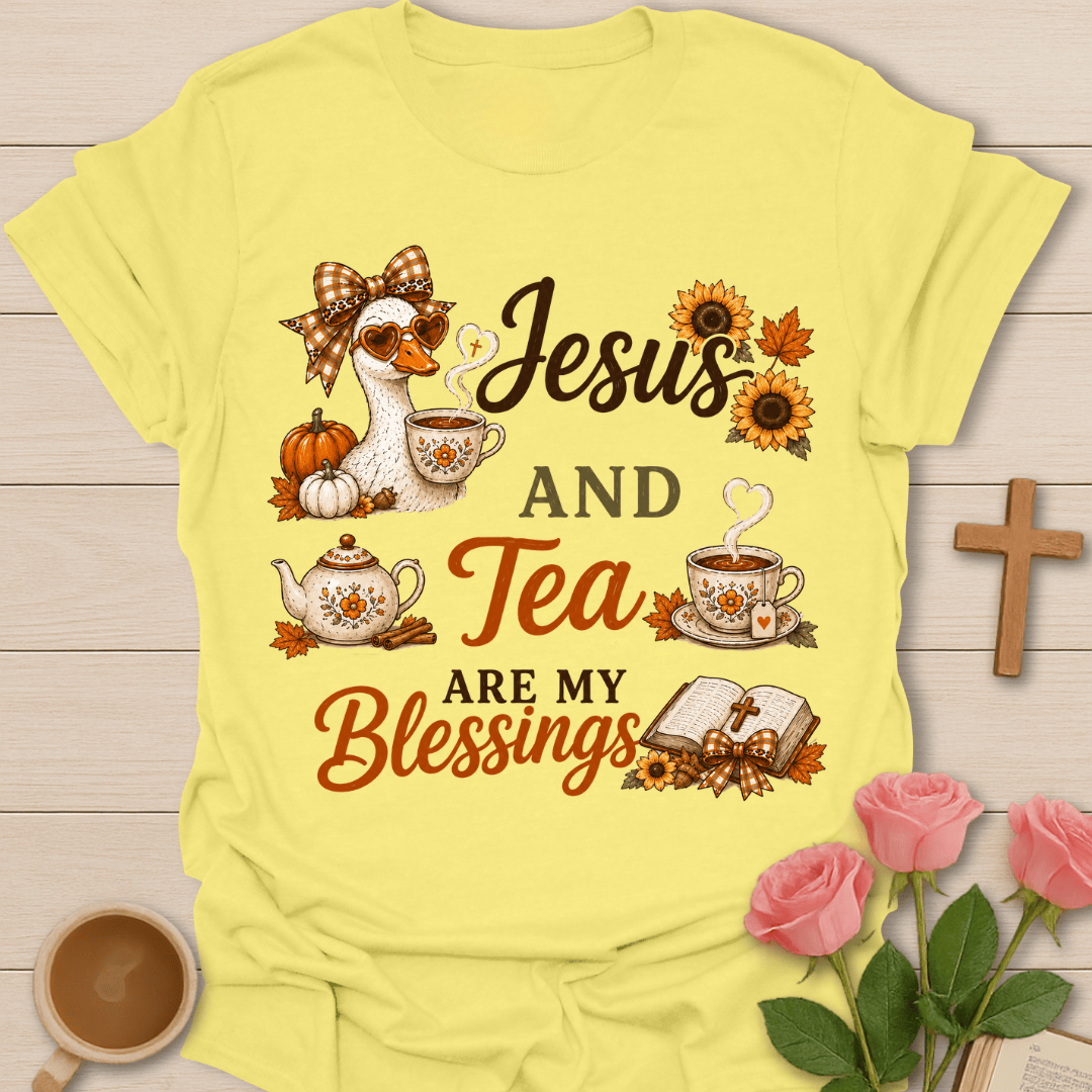 Sunflower Jesus Tea Blessings T-Shirt KozzyCo Christian and tea lover design