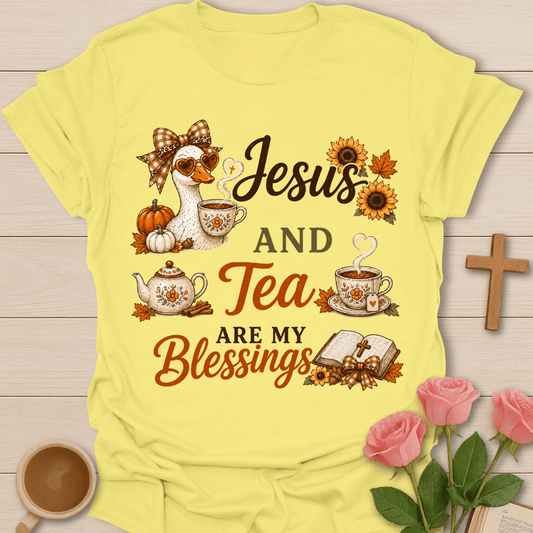 Sunflower Jesus Tea Blessings T-Shirt KozzyCo Christian and tea lover design