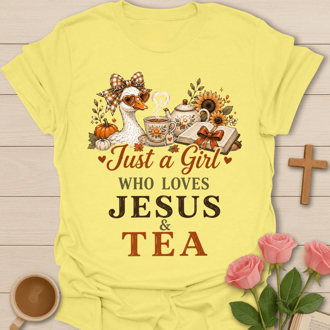 Fall Jesus and Tea Girl T-Shirt KozzyCo Christian and tea lover design