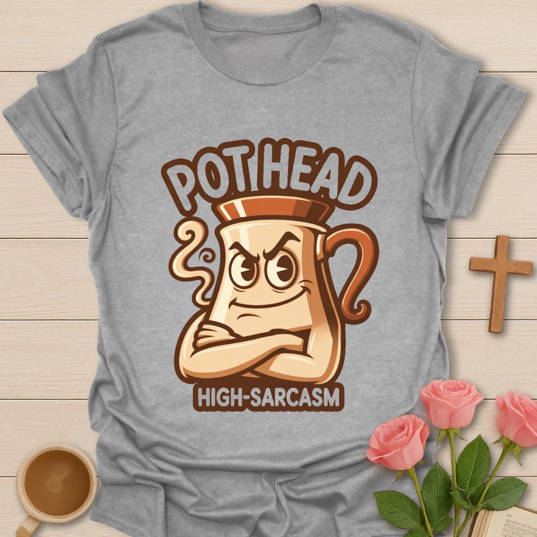 Gray Pot Head high sarcasm tea t-shirt with cartoon teapot character for tea lovers