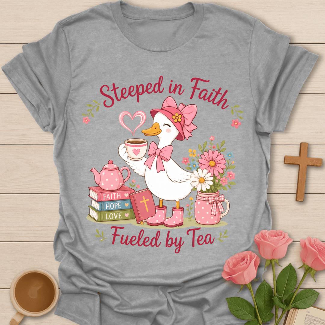 Duck Steeped In Faith Tea T-Shirt KozzyCo Christian and tea lover design