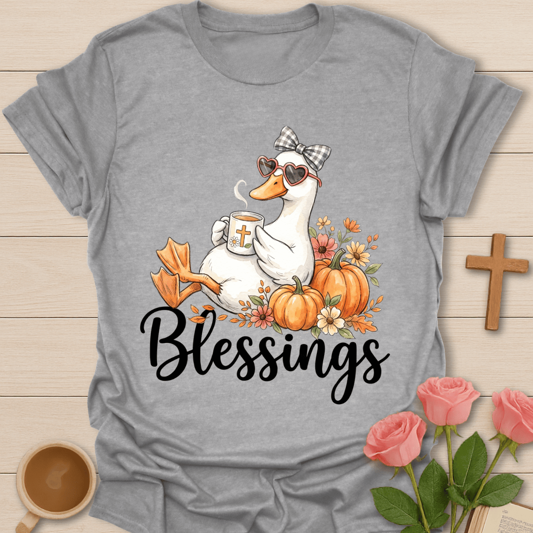 Autumn Blessings Goose T-Shirt KozzyCo Christian and tea lover design