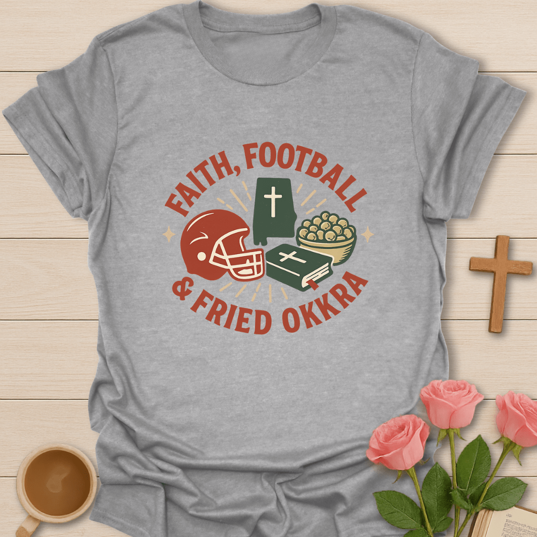 Faith, Football & Fried Okra T-Shirt - Kozzy Co Sport Grey / S