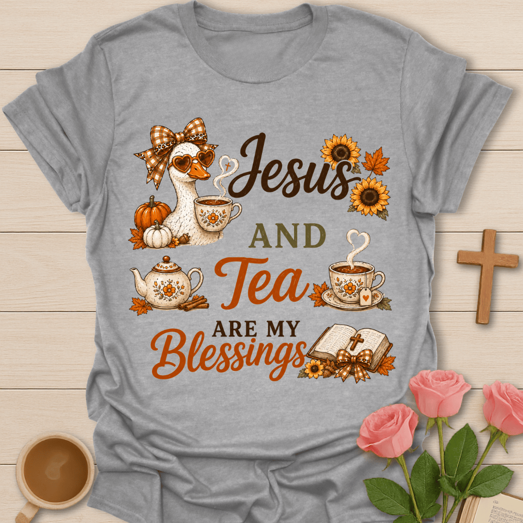 Sunflower Jesus Tea Blessings T-Shirt KozzyCo Christian and tea lover design