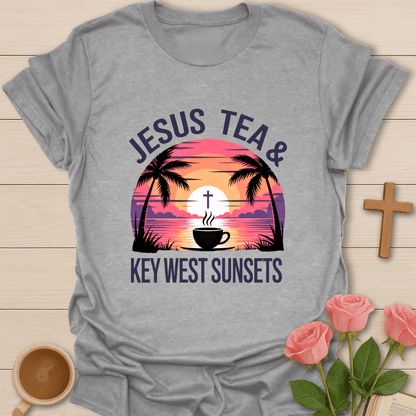 Jesus, Tea & Key West Sunsets T-Shirt - Kozzy Co Sport Grey / S