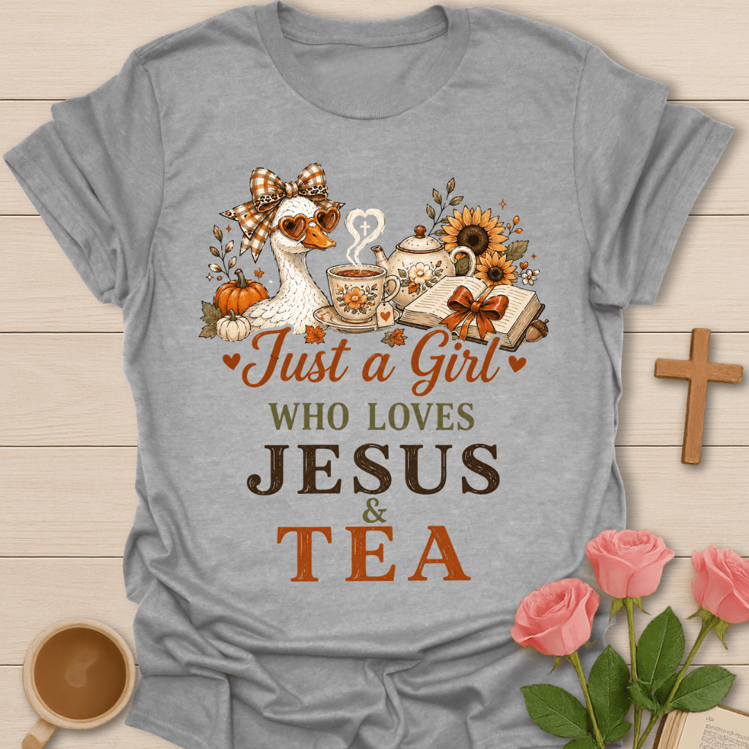 Fall Jesus and Tea Girl T-Shirt KozzyCo Christian and tea lover design