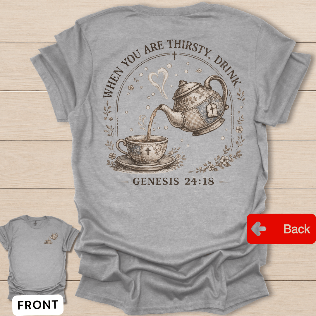 Faux Patchwork Thirsty Drink T-Shirt - Back T-Shirt